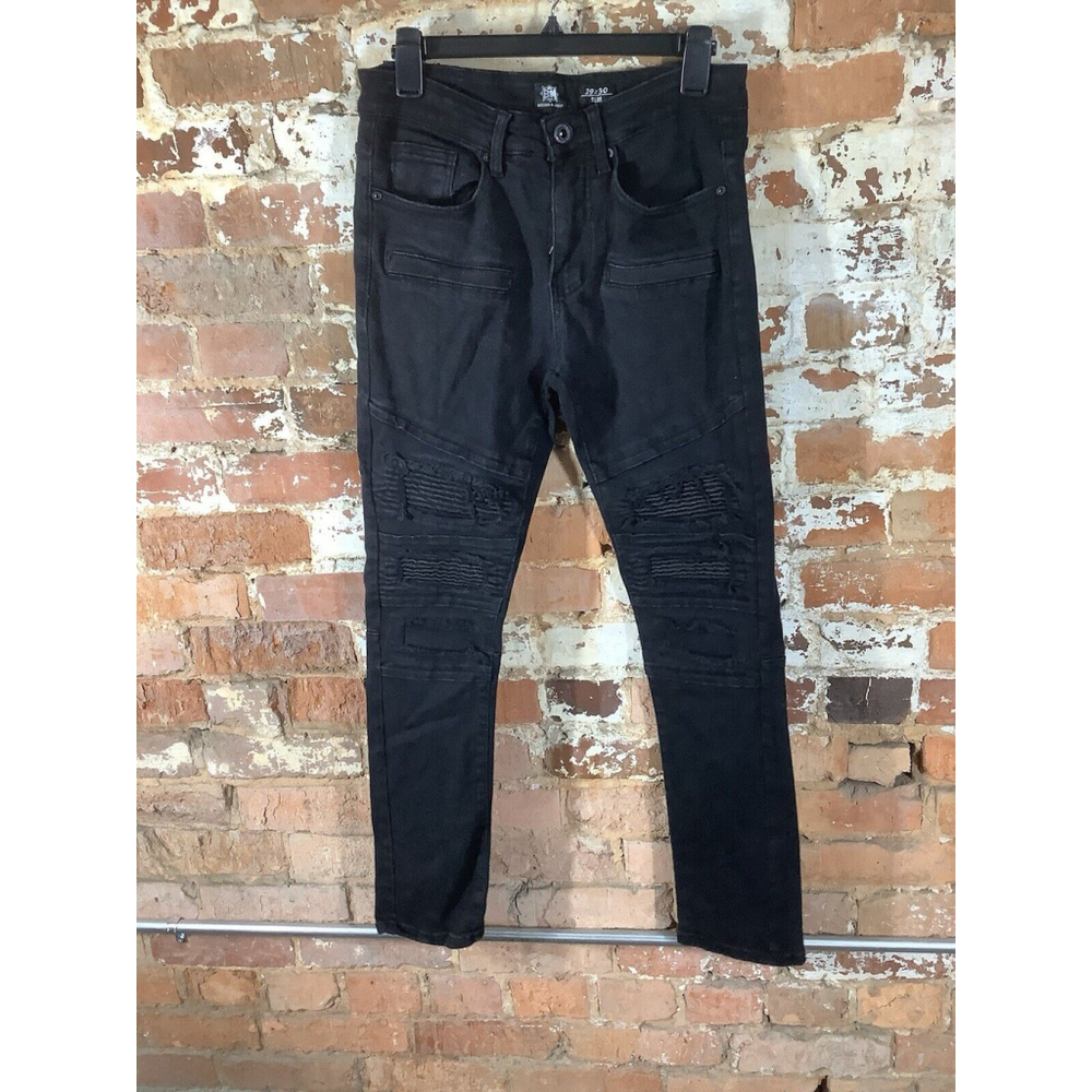 Bleecker & Mercer Jeans Black Skinny‎ Slim Fit Rip Distressed Stretch Mens 29x30